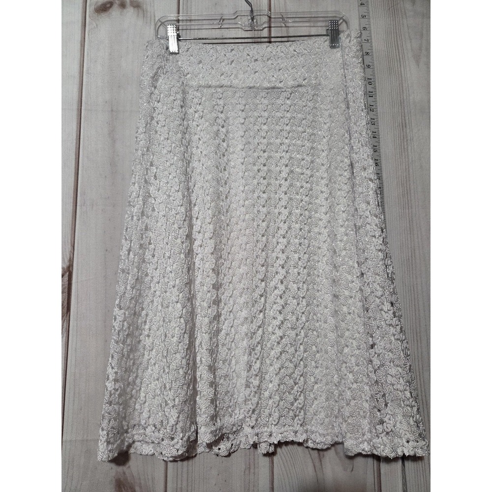 Elizabeth & Nicole Skirt‎ Womens XL White Floral Lace A Line Midi Made In USA